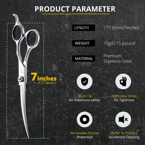 7.0" Curved Dog Grooming Scissors Professional Curved Scissors for Pets 6CR Stainless Steel Pet Grooming Scissors with Safe Round Tips,Pets Groomi...