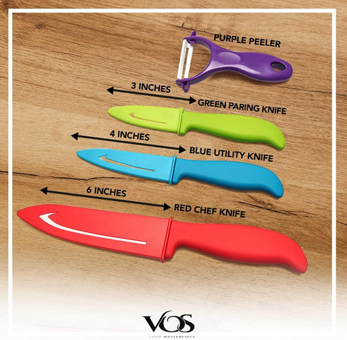 Vos Ceramic Knife Set with Peeler, Ceramic Knives Set For Kitchen, Ultra Sharp Kitchen Knife Set with Covers, 3" 4" 6" Paring, Utility & Chef Knif...
