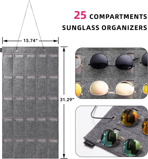 Sunglasses Organizer Storage- Hanging Eyeglasses Wall Pocket Mounted,Eyewear Display,25 Slots...