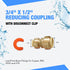 3/4" x 1/2" Reducing Coupling with Disconnect Clips - Lead-Free Brass Fittings for Copper, PEX, CPVC and CTS - Push to Connect Plumbing Supplies (...