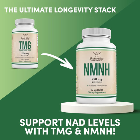 Double Wood Supplements TMG Trimethylglycine Supplement 1,000mg Per Serving, 180 Capsules (TMG Supplements for Homocysteine Control) Genuine TMG w...