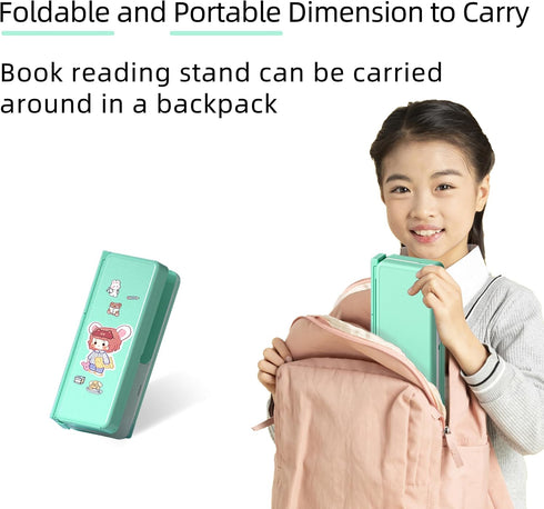 Book Stand for Reading, Hands Free, Foldable and Portable Desktop Book Holders, Display, Adjustable Page Clips for Textbook, Tablet, Mobile Phone,...