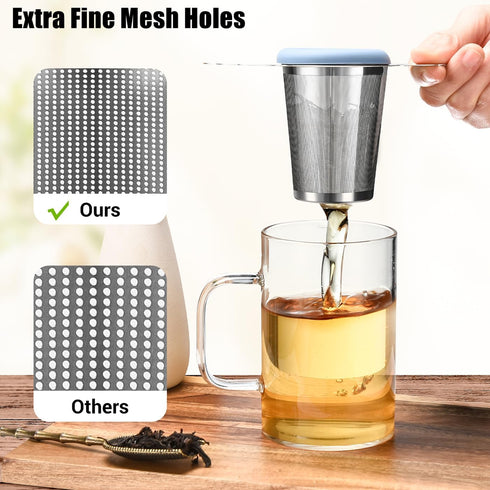 2 Pack Tea Infusers Strainers Basket with Lid/Drip Tray for Loose Leaf Tea, Ultra Fine Mesh Tea Steeper 304 Stainless Steel Tea Filter with Big Ca...