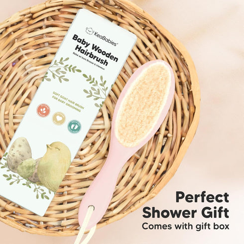 Baby Hair Brush - Baby Brush with Soft Goat Bristles, Cradle Cap Brush, Perfect Scalp Grooming Product for Infant, Toddler, Kids, Newborns, Baby G...