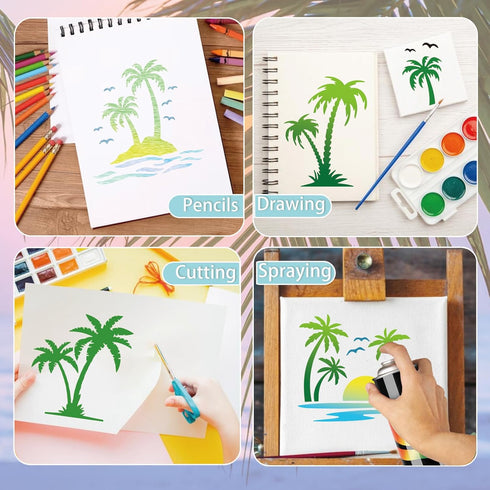 Palm Tree Stencils for Painting on Wood Wall Crafts Reusable Tropical Beach Palm Trees Stencil Art Paint on Wall Canvas Pattern Paint Stencils for...