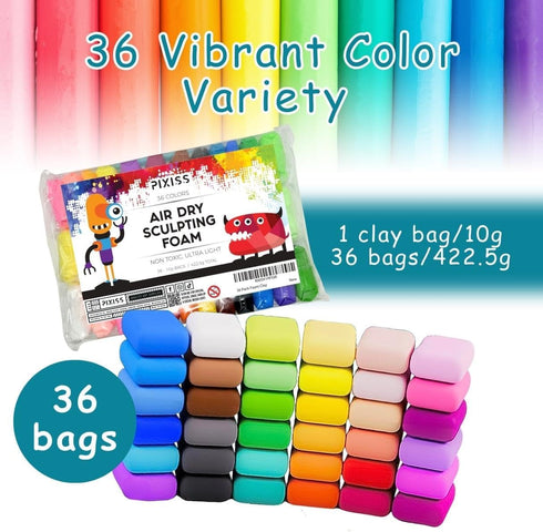 36 Color Air Dry Foam Clay for Sculpting and Cosplay Set - Ultralight, Soft, and Pliable Air Dry Modeling Clay Clay Foam for All Ages - Safe and N...