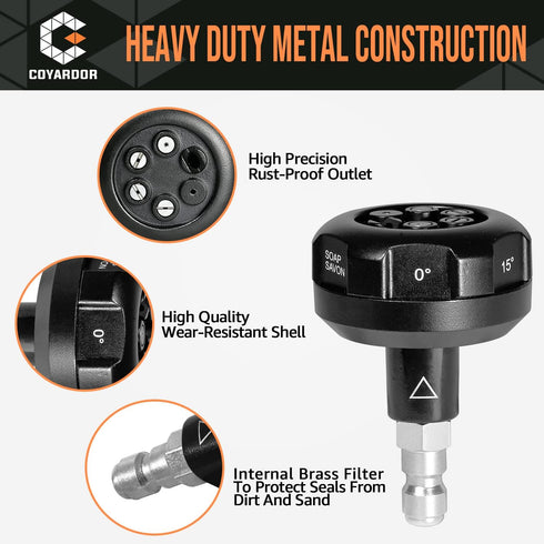 Pressure Washer Nozzle Tips, 6 in 1 Quick Change Over Spray Nozzle, Adjustable Power Washer Tips with 1/4" Quick Connect, 3000 PSI...