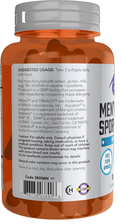NOW Sports Nutrition, Men's Extreme Sports Multi with Free-Form Amino Acids, ZMA®, Tribulus, MCT Oil, and Herbal Extracts, 90 Softgels...