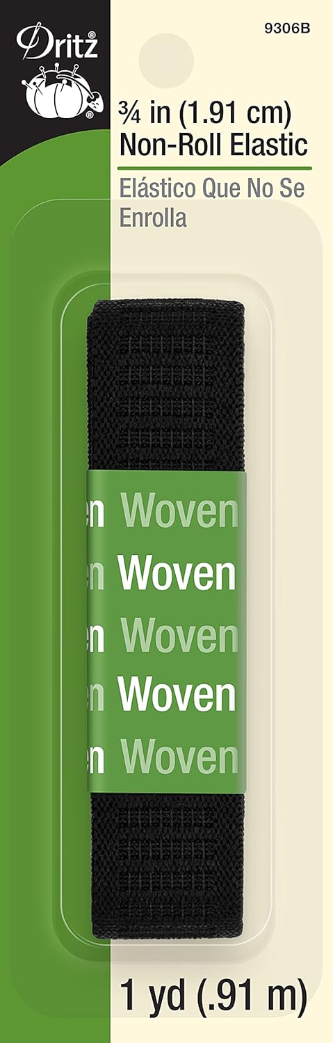 Dritz 9306B Non-Roll Woven Elastic, Black, 3/4-Inch by 1-Yard...