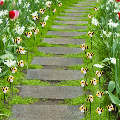 10Pcs Bee Garden Stakes Decor Metal Yard Art Ornaments Front Yard Art Stick Floral Picks Spring Summer Resin Bumble Bees Garden Stakes Outdoor Law...
