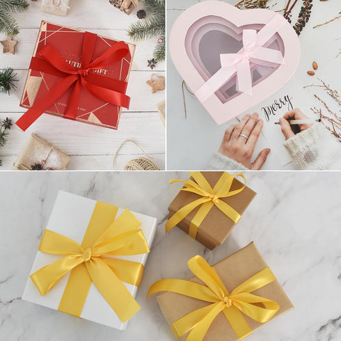 TONIFUL 1/2 Inch x 50yd Dark Gold Satin Ribbon Thin Solid Fabric Ribbon for Gift Wrapping, Floral Bouquets, Bows and Craft Making, Christmas Valen...