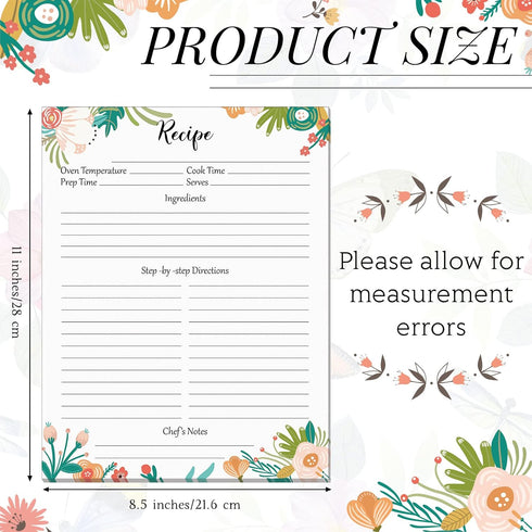 50 Sheets Recipe Paper Full Size Recipe Refill Pages 8.5 x 11 Inch Recipe Cards for Recipe Binder Book...