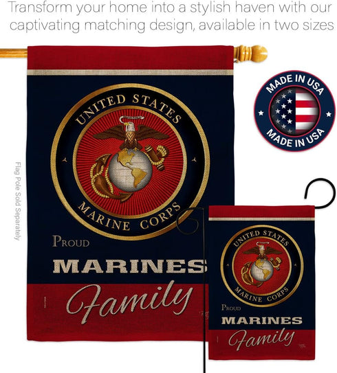 Marines Proudly Family Burlap - Armed Forces Marine Corps USMC Semper Fi United State American Military Veteran Retire Official - House Banner Sma...