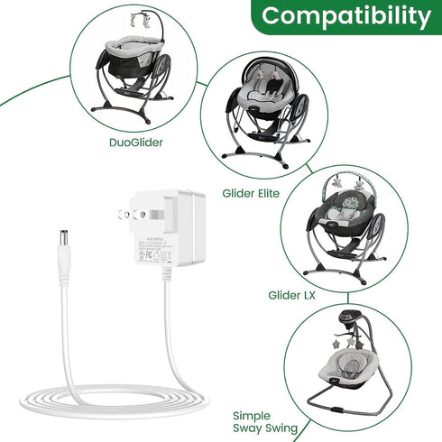 5V Baby Swing Charger, Power Cord Replacement for Graco DuetSoothe, Simple Sway Swing, Glider LX, DuoGlider, Sweetpeace, LED Power Supply (White)...