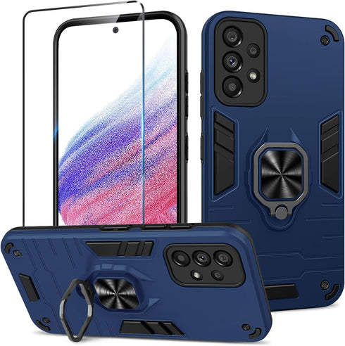 Case Compatible with Samsung Galaxy A53 5G, with Screen Protector Tempered Glass, Shockproof Phone Case with Stand, Heavy Duty Personalised Case C...
