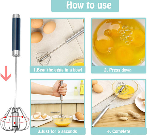Semi-automatic Whisk, Stainless Steel Egg Beater, Hand Push Rotary Whisks Mixer Stirrer for Making Cream, Whisking, Beating and Stirring...