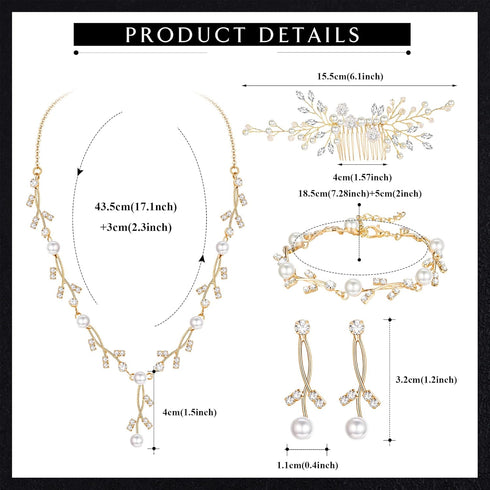 YADOCA Pearl Prom Jewelry Set For Women Pearl Rhinestone Crystal Drop Necklace Earring Bracelet Hair Pins Prom Bride Bridesmaid Wedding Bridal Jew...