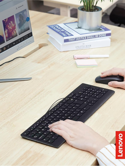 Lenovo 300 USB Combo, Full-Size Wired Keyboard & Mouse, Ergonomic, Left or Right Hand Mouse, Optical Mouse, GX30M39606, Black...