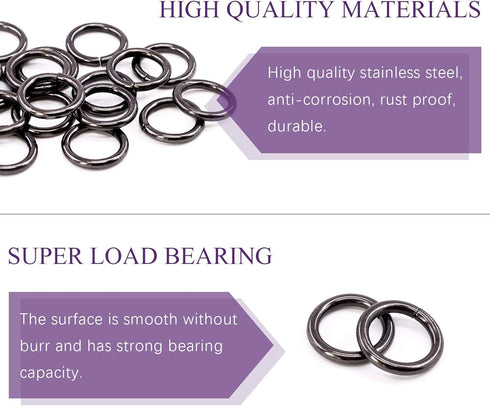 Swpeet 60Pcs Heavy Duty 3/5 Inch - 16mm Gun-Black Multi-Purpose Metal O Ring Metal Rings for Hardware Bags Ring Hand DIY Accessories Keychains Bel...