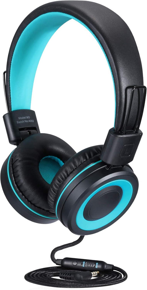 M3 Kids Headphones with Microphone Lightweight Foldable Adjustable Stereo Bass On-Ear Headphones with 1.3 M Tangle-Free Cord for smartphons Tablet...
