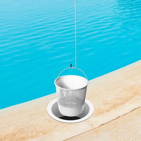 2pcs Swim Skimmer Basket Hook, 13.78in Long Stainless Steel Skimmer Basket Extension Handle Skimmer Lid Lifting Debris Removal Tool for Pool Maint...