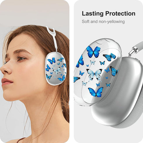 Compatible with AirPod Max Case Cover,Cute Unique Butterfly Cartoon Pattern Design Headphone Case,Clear TPU Skin Case Anti-Scratch Shockproof Prot...