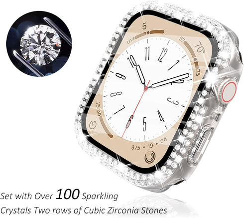 Surace 2 in 1 Waterproof Bling Case Compatible for Apple Watch Series 9 8 7 45mm, Over 100 Crystal Diamonds with Screen Protector, Front & Back Fu...