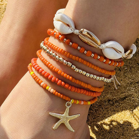 Colorful Beaded Anklets for Women Puka Shell Starfish Anklet Boho Beachy Seashell Ankle Bracelet for Women Waterproof Hawaii Summer Jewelry 2024...