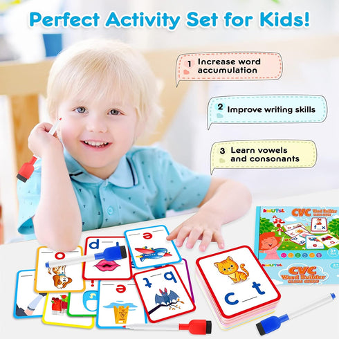 KMUYSL Short Vowel Spelling Flashcards, CVC Sight Words Handwriting Cards, Learn to Write Phonics Flash Cards, Fine Motor Montessori Educational T...