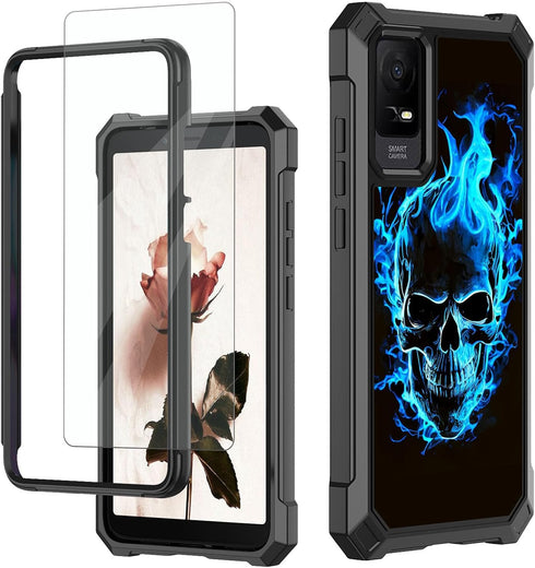 for TCL ION X Case,TCL ION V Phone Case with Glass Screen Protector,Heavy Duty Rugged Hard PC & Soft TPU Bumper Shockproof Protective Phone Case f...