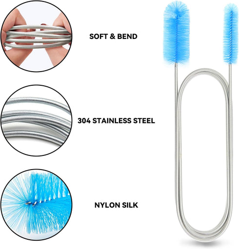 Flexible Drain Brush, 66 Inch Long Double Ended Hose Pipe and 58 Inch Tube Cleaning Brush and 2 Pack 8 Inch Straw Cleaner Brush...