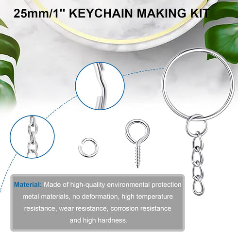 420Pcs 1" 25mm Key Chain Making Kit, Including Keychain Rings with Chain,Jump Ring and Screw Eye Pins Bulk for DIY Accessories for Keychains Jewel...