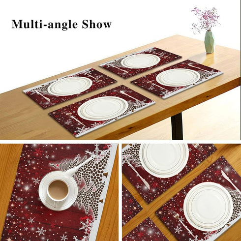 Christmas Tree with Snowflake Table Mats Placemats Set of 6 Winter Holiday Xmas Kitchen Mat Dining Place mat Heat-Resistant Easy Clean Happy New Y...