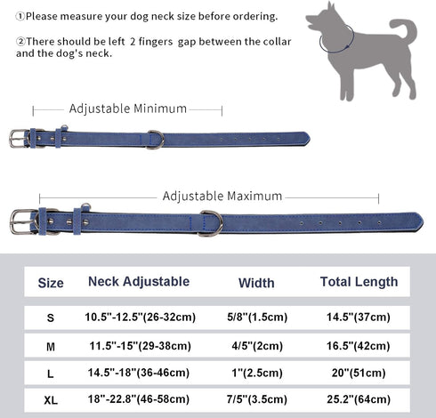 SUFEI Leather Soft Padded Dog Collar Breathable Adjustable Waterproof Tactical Pet Collar with Metal Buckle for Small Medium Dogs (S, Dark Blue)...