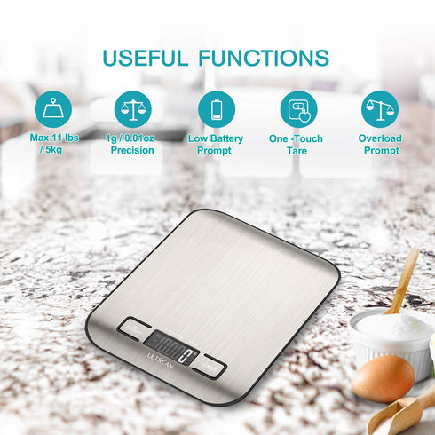 Ultrean Food Scale, Digital Kitchen Scale Weight Grams and Ounces for Baking Cooking and Meal Prep, 6 Units with Tare Function, 11lb (Batteries In...