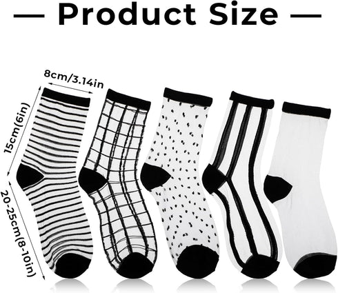 5Pairs Sheer Ankle Socks Black See Through Socks Striped Plaid Dot Cute Transparent Socks for Women Girls...