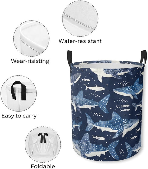 Laundry Basket Whale Shark Collapsible Laundry Hamper with Handles Clothes Storage Bin for Household Bedroom Bathroom College Dorms...