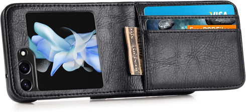 Cases for Galaxy Z Flip 6 Wallet Case, Business Style Premium PU Leather Galaxy Z Flip 6 Card Holders Slim Fit for Women Men Protective Phone Case...