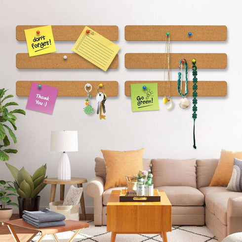 6 Pack Cork Board Strips, Thick Cork Boards for Walls, Cork Board Strips for Walls Self Adhesive with 50 Push Pins for Paste Notes, Photos, Schedu...