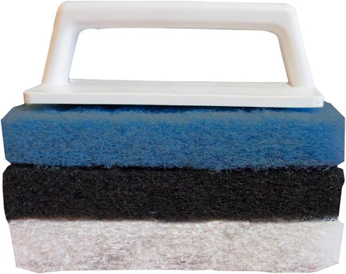 Super Scrubber with Three Different Kinds of Pads - White Brush Body and White/Blue/Black Pads...