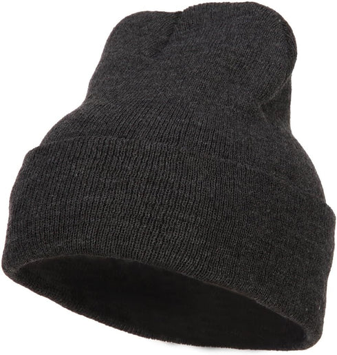 MG 12 Inch Long Knitted Beanie - Heather Charcoal OSFM...