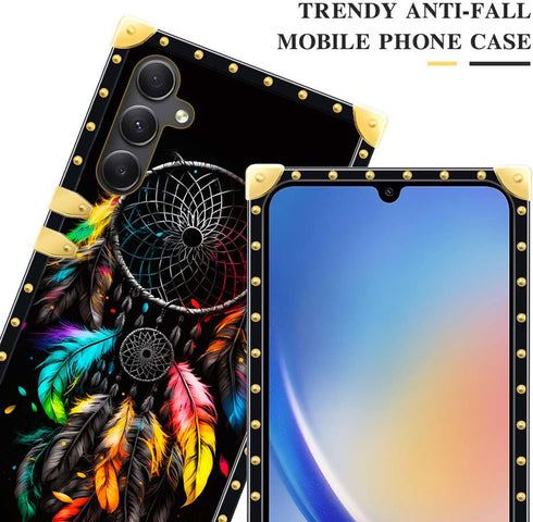DAIZAG Case Compatible with for Samsung Galaxy A14 5G Classic Feather Dream Catcher Phone Case Golden Square Soft TPU Shockproof Protective Decor ...