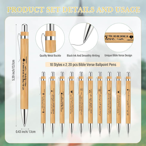 20 Sets Christian Religious Gifts Bible Verse Bamboo Pens and Christian Bookmarks Religious Gifts Inspirational Gifts Church Biblical Gifts...