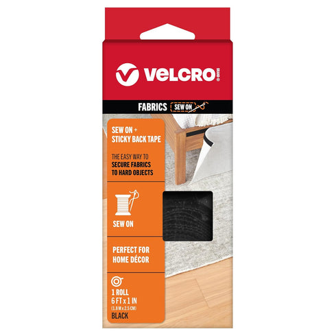 VELCRO Brand 91131 - Home Décor - Combination of Sew On Loop and Adhesive Backed Hook Tapes, 6' x 1", Black...