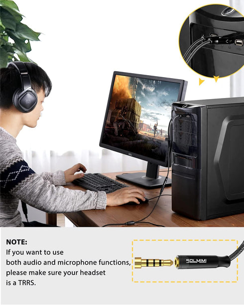 Headset Splitter Cable for PC 3.5mm Crystal-Nylon Braid 3.5mm Female to Dual 3.5mm TRS Male Headphone Mic Audio Y Splitter Cable CTIA Gaming Heads...