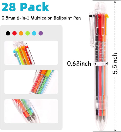 Ballpoint Pens 24 PCS 0.5mm 6-in-1 Multicolor Ballpoint Pens School Supplies Birthday Party Favors Gifts for Kids Students...