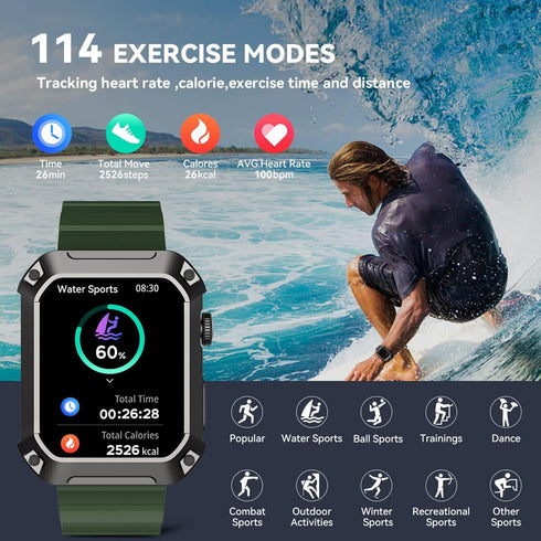 Njord Gear Military Smart Watches for Men Bluetooth Call Rugged Outdoor Sports Smart Watch for Android iOS 5ATM Waterproof Fitness Tracker Smartwa...