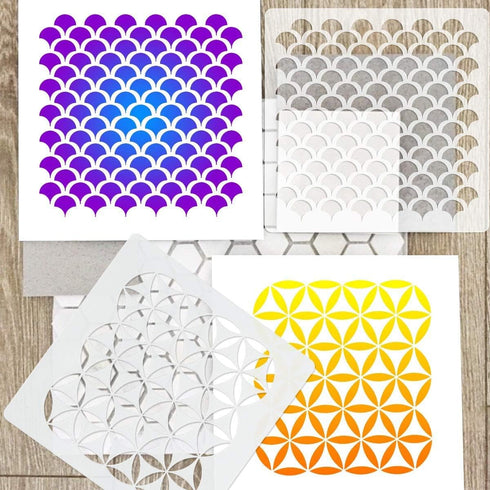 12 Inch Sacred Geometry Stencils, Honeycomb Pattern Large Art Stencil Templates for Wall Floor Wood Painting - Hexagon, Fish Scale, Seed of Life, ...