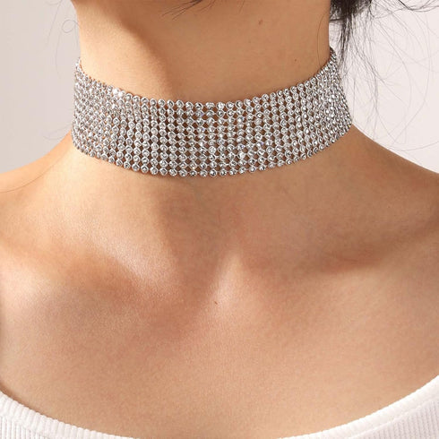 Punk Rhinestone Choker Necklace for Women Wide Full Diamond Necklace Chain 10-Row Sparkly Crystal Choker Collar Sexy Nightclub Party Prom Accessor...
