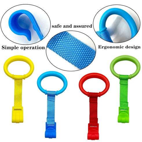 8PCS 4 Colors Baby Playpen Pull up Rings- Baby Crib Pull up Rings- Baby Walking Exercises Assistant Rings- Baby Bed Stand Up Rings Baby Cot Hangin...